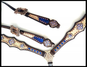 Showman Royal Blue and Gold Braided Single Ear Headstall and Breast Collar Set #3